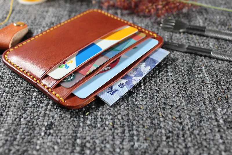 【Mini5】极简卡片钞票夹(棕色) - 皮夹/钱包 - 真皮 