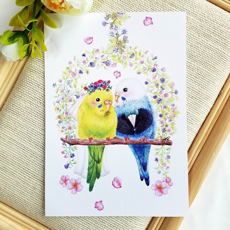 明信片- 小鹦鹉的婚礼 - 卡片/明信片 - 纸 多色