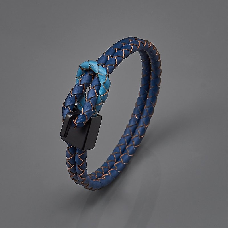 方扣编织皮绳手环 - 手链/手环 - 真皮 蓝色