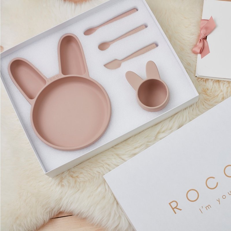 【韩国ROCOU】副食品新手 5件套组-兔兔 - 儿童餐具/餐盘 - 硅胶 