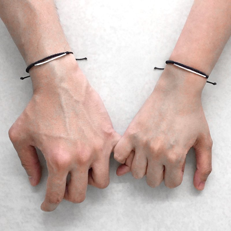 情侣黑色手绳 | 长方管手链 | 纯银手链 | 情侣手链 (套装) - 手链/手环 - 银 