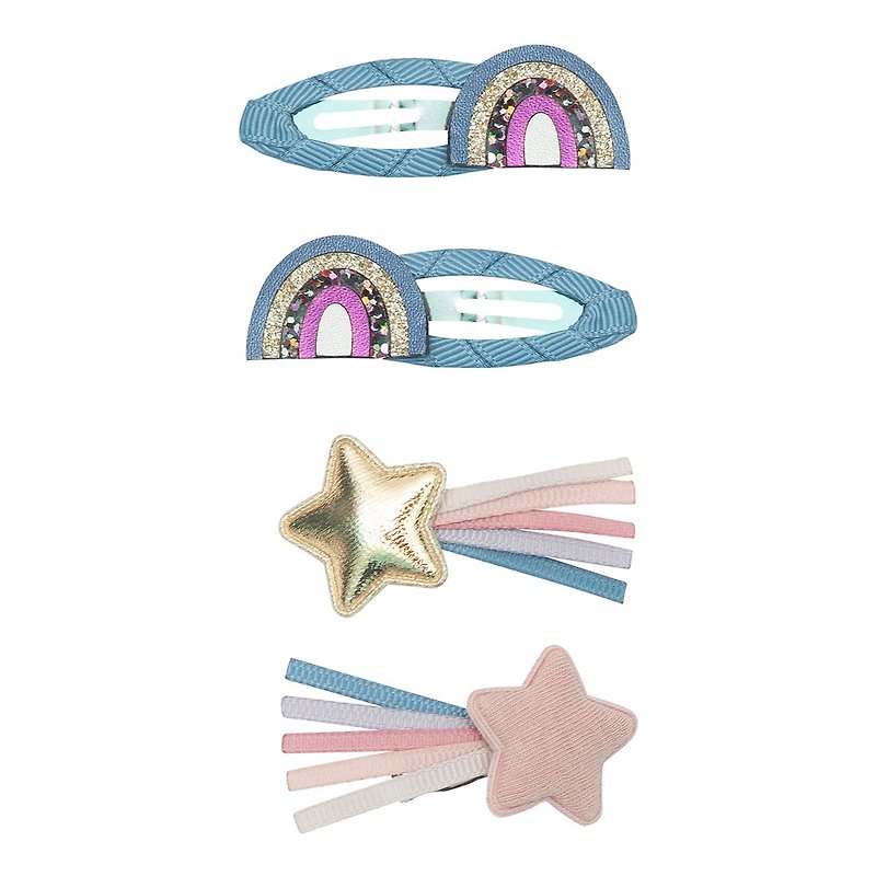英国Mimi & Lula AW23_摇滚齐格-彩虹星星综合发夹4入 - 婴儿饰品 - 聚酯纤维 