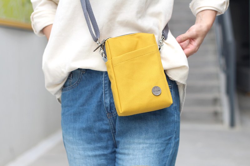 方型小包 / 侧背包 / 斜挎包 日本帆布 - 温暖黄 - 侧背包/斜挎包 - 棉．麻 黄色