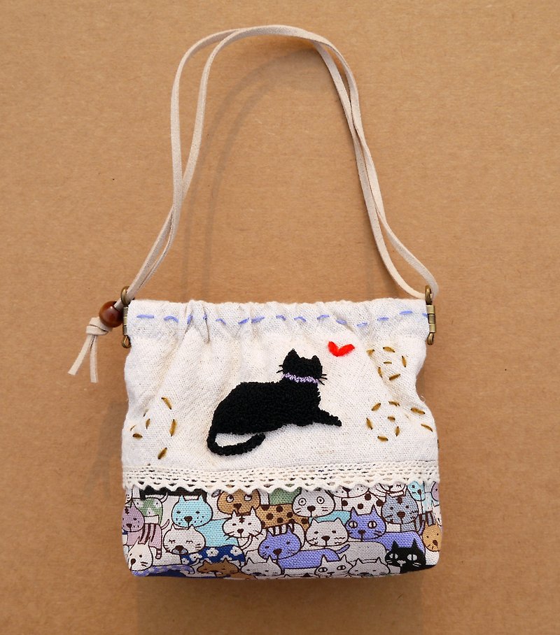 黑猫刺绣零钱包 - 零钱包 - 其他材质 