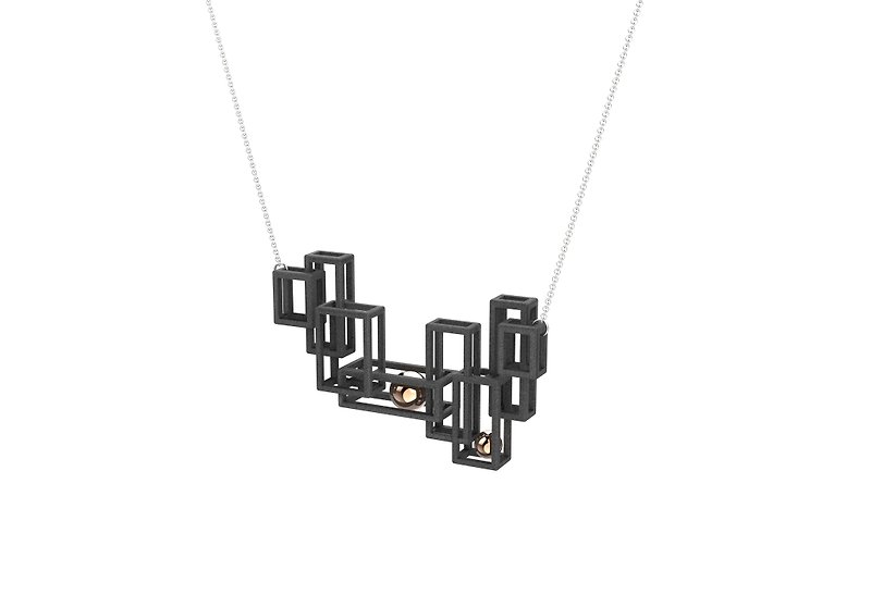 【Infinity Art】3D打印立体方形几何设备颈链 - 项链 - 尼龙 黑色