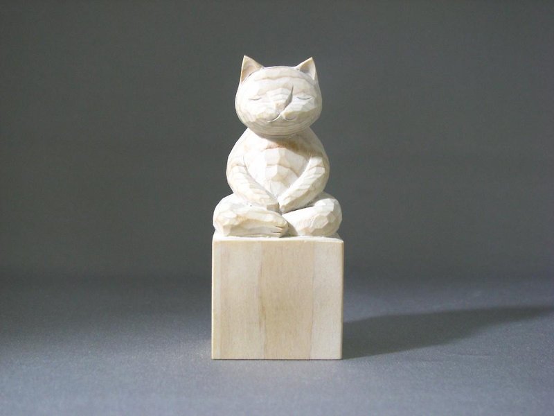 座禅猫　木彫り　置物　オブジェ　人形  16017 - 摆饰 - 木头 白色