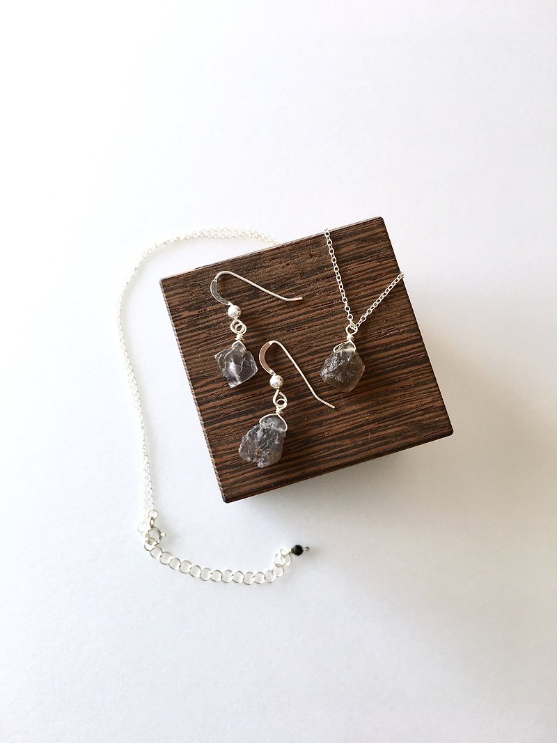 Sapphire rock stone set-up hook-earring and necklace all SV925 - 项链 - 半宝石 紫色