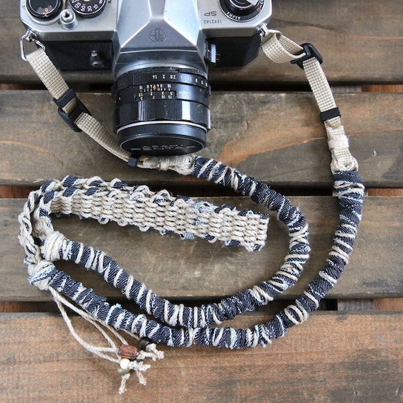 デニム裂き布麻紐ヘンプカメラストラップ/ベルトタイプ/lanyard/相機背帶/カスタム可能なギフト - 挂绳/吊绳 - 棉．麻 蓝色