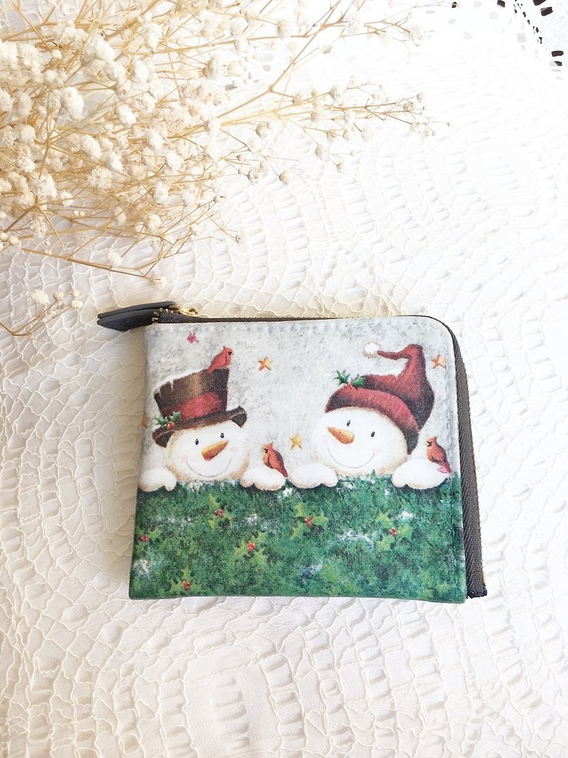 圣诞礼物 交换礼物-2雪人口袋钱包 - 皮夹/钱包 - 真皮 