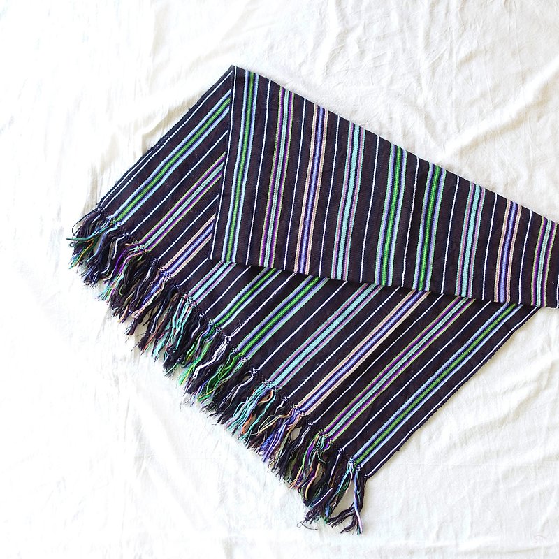 BajuTua /暖暖老物/ 墨西哥制 黑底彩色条纹手工毯 - 被子/毛毯 - 羊毛 咖啡色