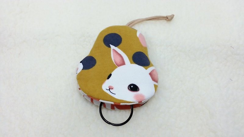 水玉兔子(深芥黄) 梨型钥匙包【K180131】 - 钥匙链/钥匙包 - 棉．麻 多色
