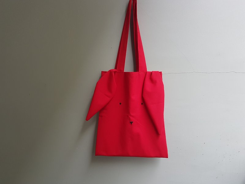 Rabbit tote bag (red) - 后背包/双肩包 - 棉．麻 