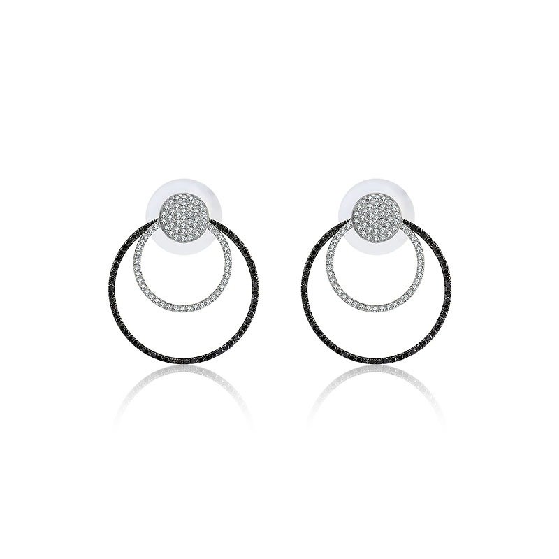 18k双圆形黑钻石耳环 - 耳环/耳夹 - 宝石 黑色