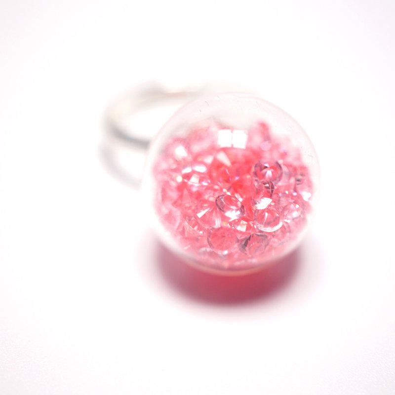 A Handmade 粉红色水晶玻璃球戒指 - 耳环/耳夹 - 玻璃 