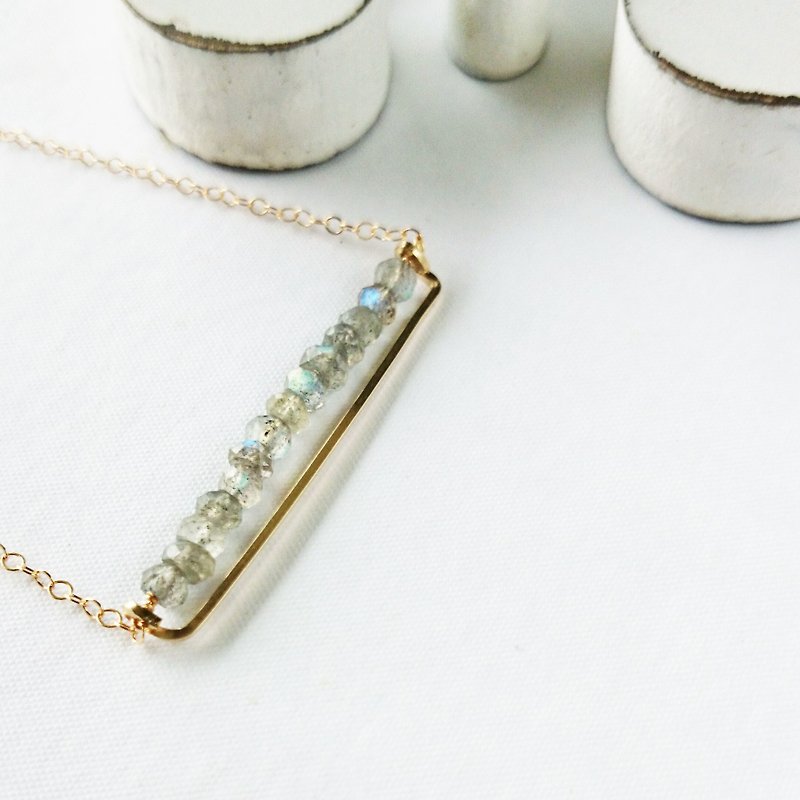 14kgf♡宝石質AAA labradorite line bar necklace - 项链 - 宝石 灰色