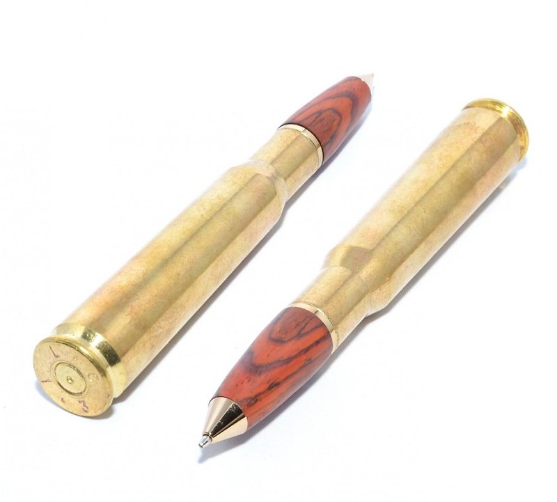 [SALE!] 実弾（薬莢）の木製の回転式ボールペン（ブラウンやブラック系の色の木材；真鍮＋24金のメッキ） - 其他书写用品 - 木头 咖啡色
