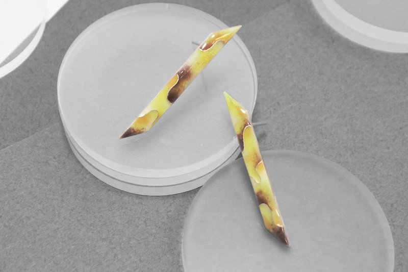 微浪纹理 - 珐琅耳环 长形黄紫 - 耳环/耳夹 - 珐琅 黄色
