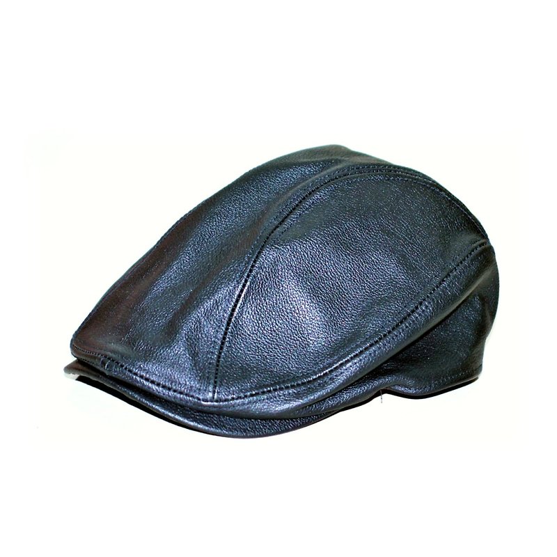 羊皮扁帽 黑色皮革 真皮帽子 鸭舌帽 报童帽 贝蕾帽【MAJORLIN】 - 帽子 - 真皮 黑色