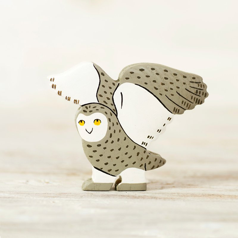 Wooden snowy Owl figurine North Pole bird - 玩具/玩偶 - 环保材料 白色