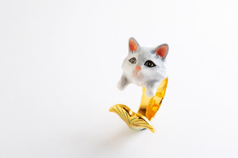 布偶人鱼猫戒指~灰色 - 戒指 - 珐琅 
