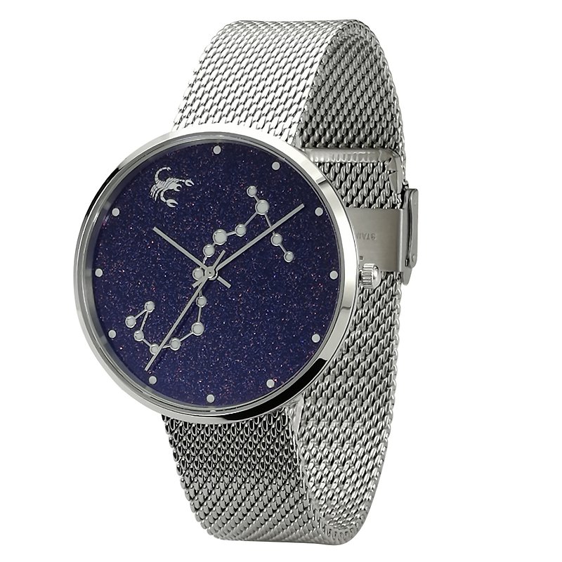 12 星座手表 (天蝎座) 夜光 全球包邮 - 男表/中性表 - 不锈钢 蓝色