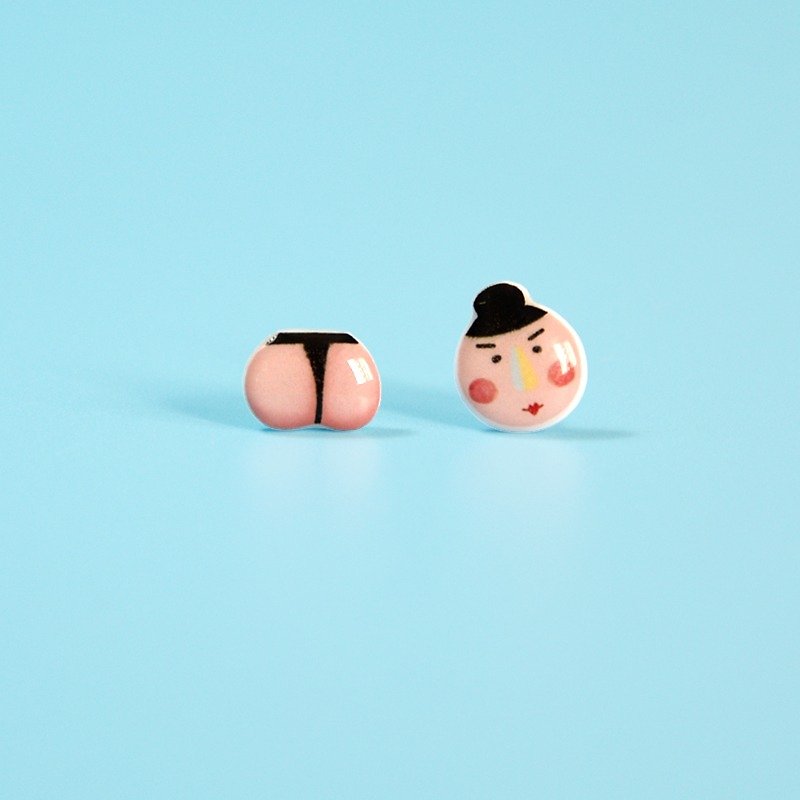 相扑高手 趣味原创手绘耳钉 可改耳夹款 牛皮纸盒包装 礼物 - 耳环/耳夹 - 塑料 粉红色