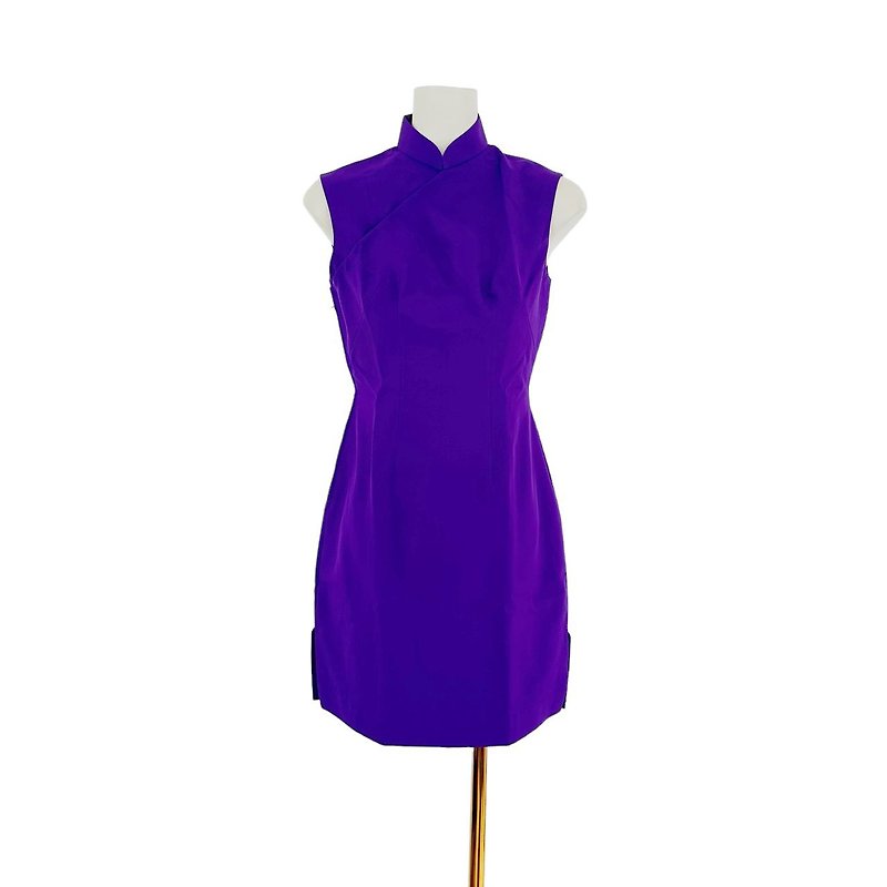 二手 古董订制 紫色 素面 旗袍 OPF227 - 旗袍 - 聚酯纤维 紫色