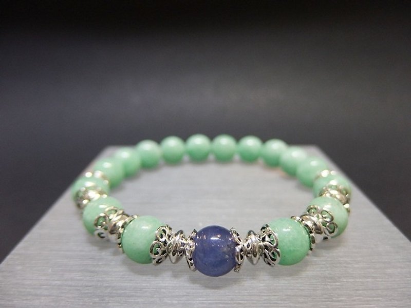 《花蓝柳绿》- 祖母绿+坦桑石纯银手链  香港原创设计 - 手链/手环 - 宝石 绿色