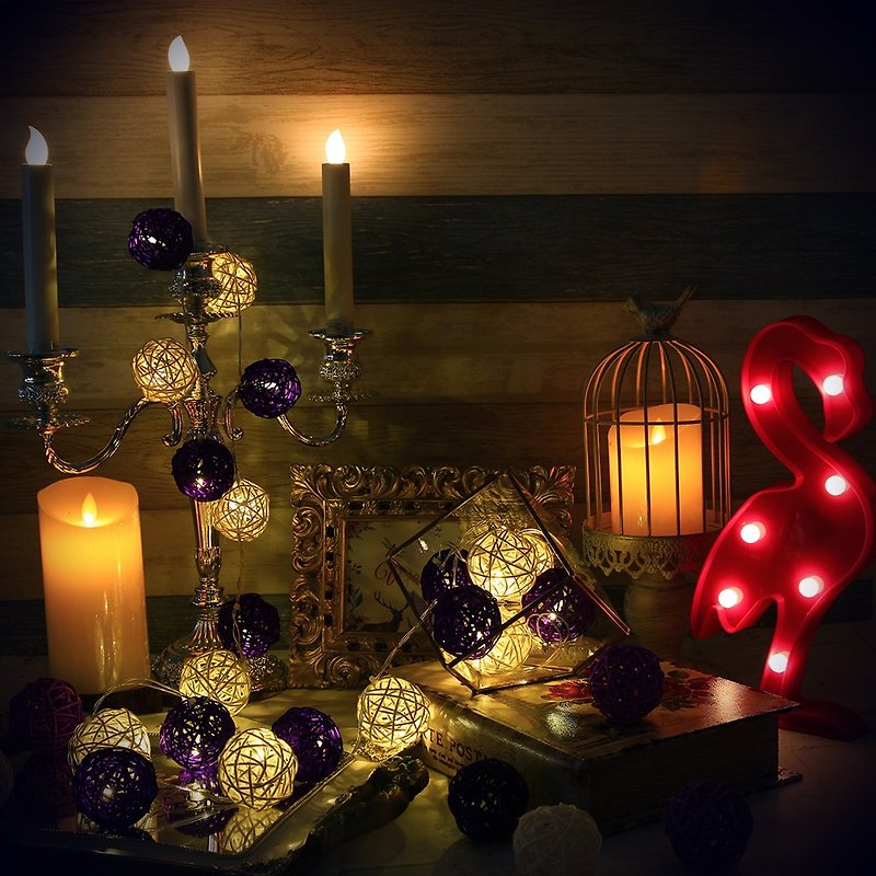 创意灯饰 藤球灯串 电池款 紫罗兰 长度2M LED气氛灯 圣诞节 - 灯具/灯饰 - 竹 紫色