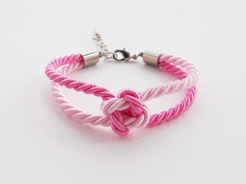Pink and Light pink square knot rope bracelet - 手链/手环 - 其他材质 粉红色