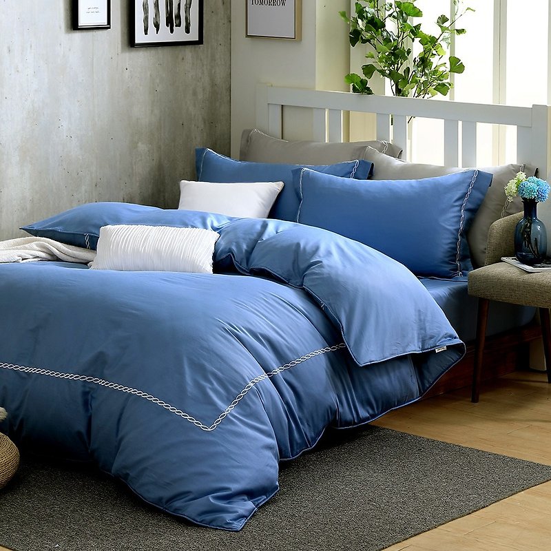 (加大)返真-优雅蓝-高质感60棉两用被床包四件组【6*6.2尺Queen】 - 寝具 - 棉．麻 蓝色