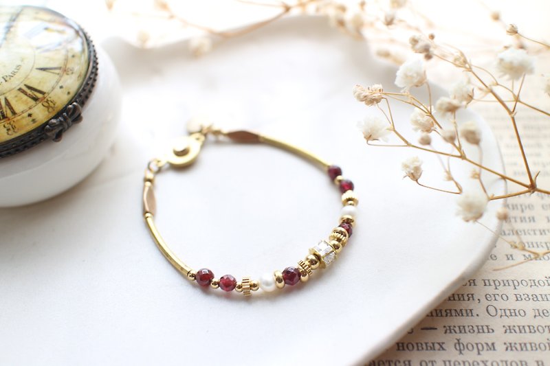 红宝石-石榴石 珍珠 黄铜手环 - 手链/手环 - 其他金属 红色