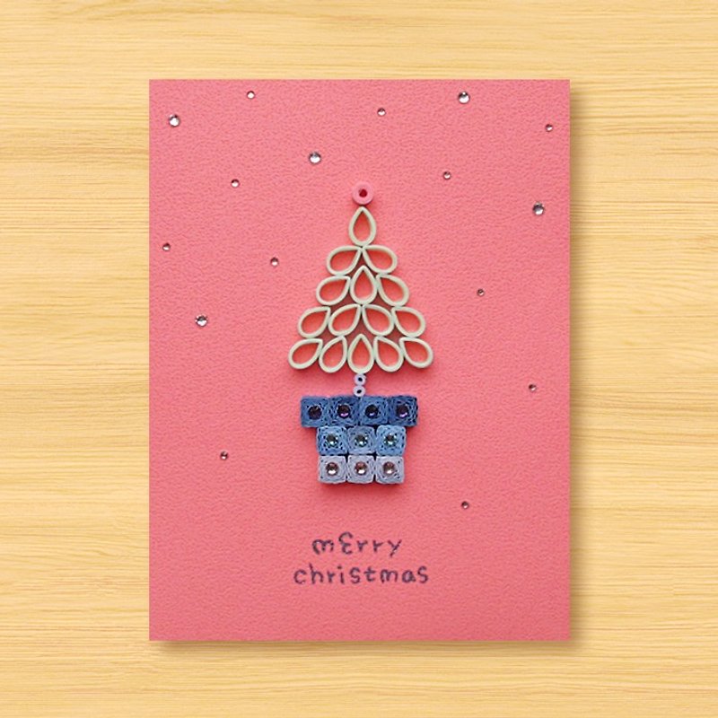 手工卷纸夜光卡片 _ 圣诞祝福小盆栽 merry christmas - 卡片/明信片 - 纸 粉红色