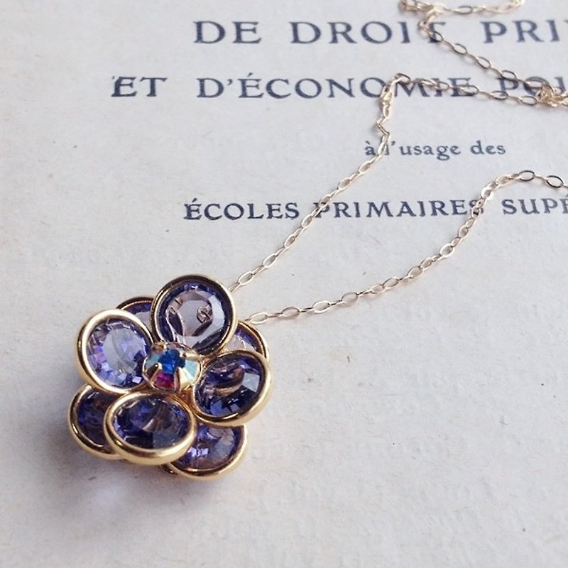 14kgf Vintage Swarovski Chanel Flower Necklace Tanzanite - 项链 - 玻璃 紫色