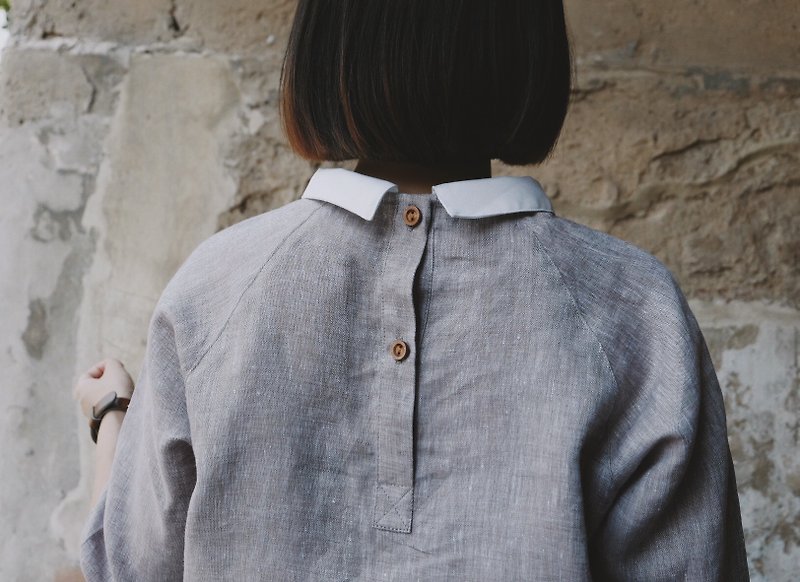 Nobi(ta) Shirt : Grey mix Brown Color - 女装衬衫 - 棉．麻 灰色