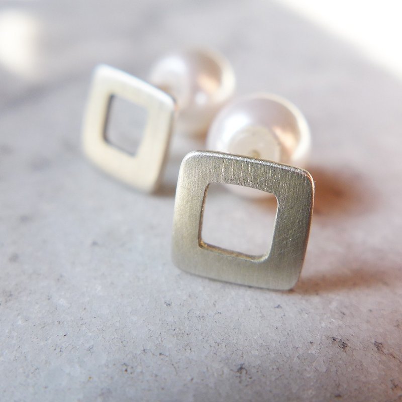 Carré / 法国设计手工创作纯银耳环 - 耳环/耳夹 - 其他金属 银色
