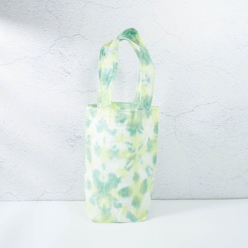 : 草地: 饮料提袋 环保袋 手提袋 杯套 手染 渲染 染色 - 随行杯提袋/水壶袋 - 棉．麻 绿色