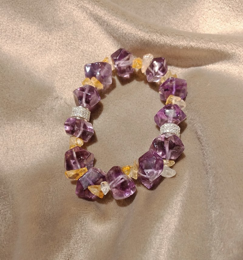 紫水晶与黄水晶弹性手环 - 对戒 - 宝石 紫色