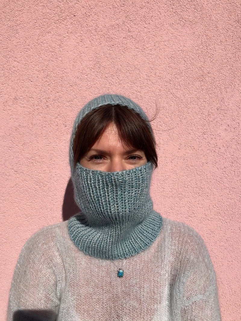 Merino wool knitted balaclava - 帽子 - 羊毛 蓝色