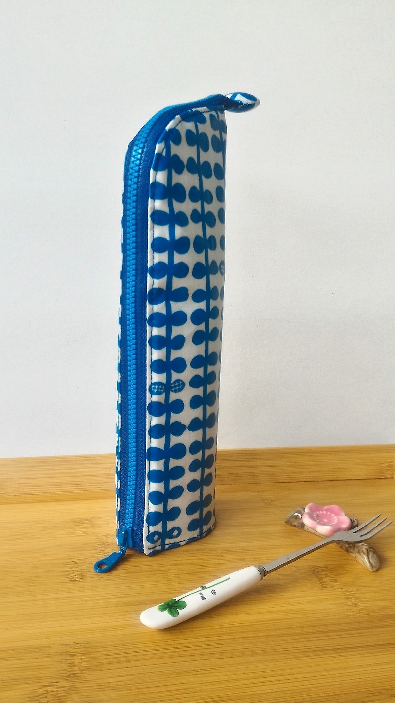 好长的叶子防水餐具袋(日本防水布)生日 交换礼物 - 筷子/筷架 - 防水材质 蓝色