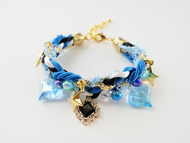 Black square charm and blue braided bracelet - 手链/手环 - 其他材质 蓝色