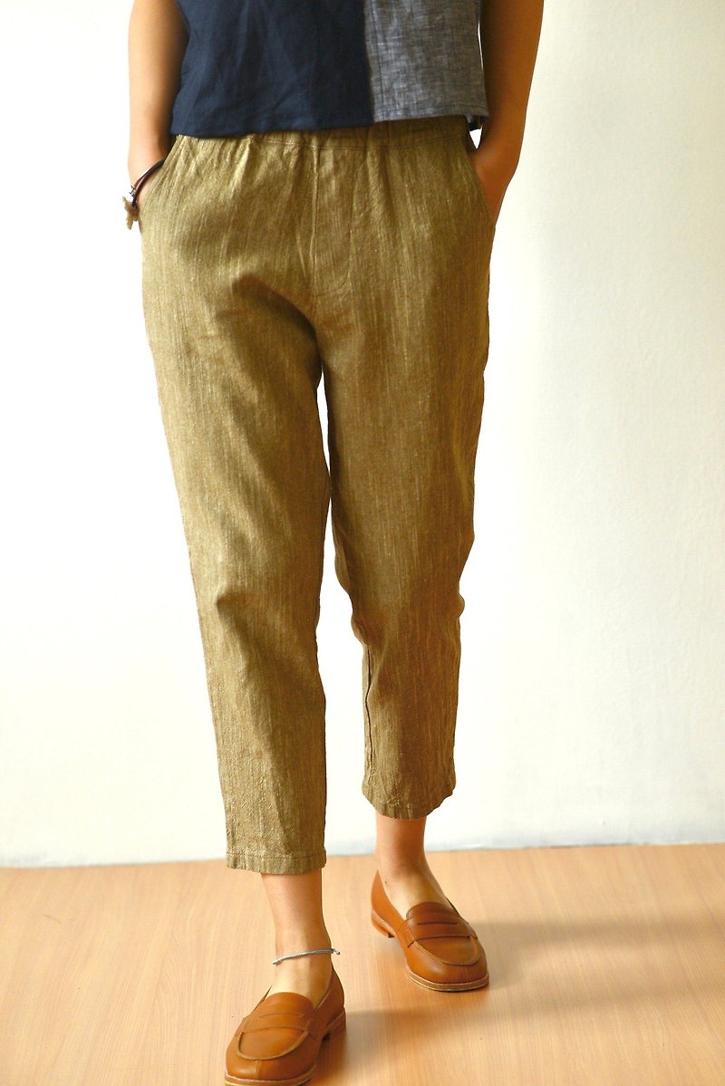 焦糖色橡胶腰裤 - 女装长裤 - 棉．麻 