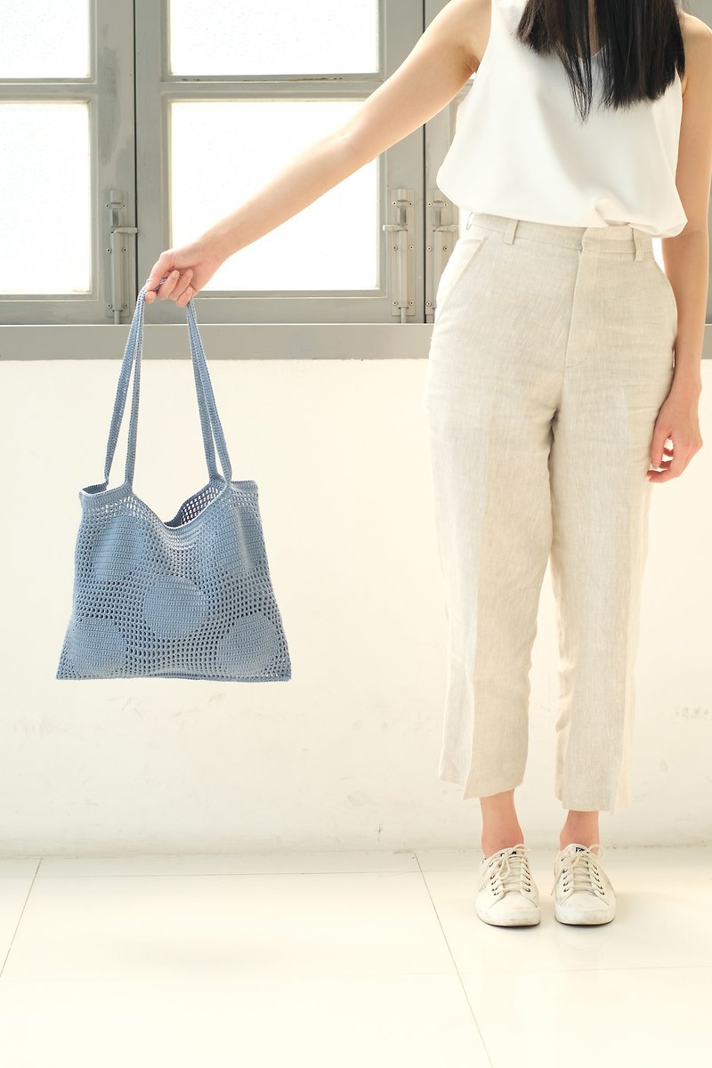Crochet Polka Dot Tote Bag | Sky - 手提包/手提袋 - 其他材质 蓝色