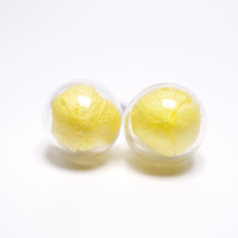 A Handmade 黄色绣球花玻璃球耳环 - 耳环/耳夹 - 植物．花 