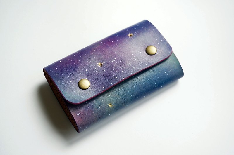 手染宇宙星空 卷饼票夹钥匙包 - 钥匙链/钥匙包 - 真皮 紫色