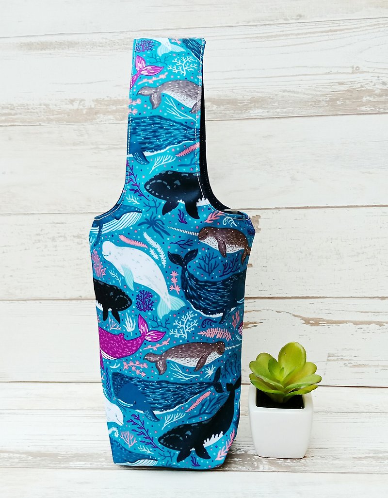  【冰霸杯.饮料提袋】316.304不锈钢瓶适用-蓝色海豚 - 随行杯提袋/水壶袋 - 棉．麻 蓝色