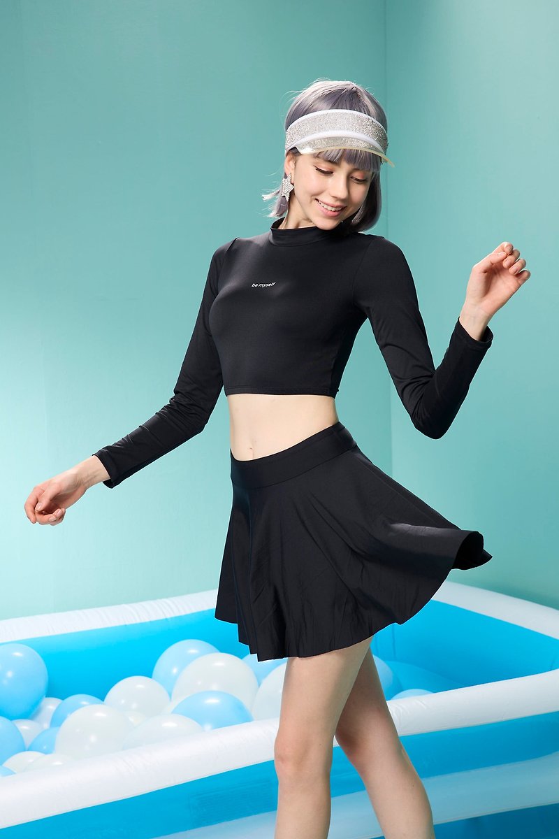 【SARLEE】有袖两截裙泳衣(附衬垫及泳帽) - 女装泳衣/比基尼 - 尼龙 黑色