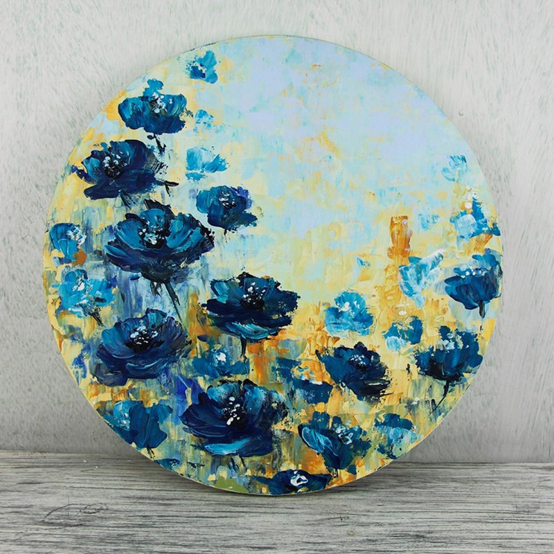 Abstract blue flowers | Original hand-painted Floral Painting room decoration - 墙贴/壁贴 - 棉．麻 蓝色