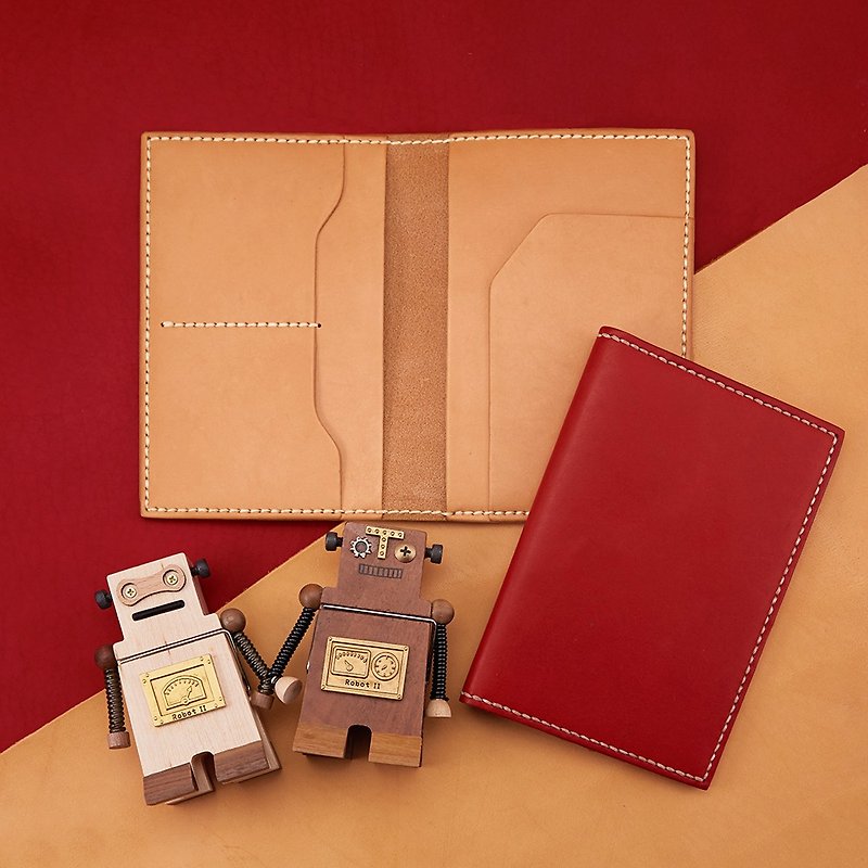 皮革 x 情侣专属黄铜模具。手缝材料包护照套套装C。SPS012 - 手机壳/手机套 - 真皮 红色