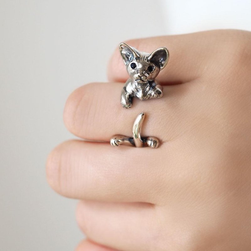 デボンレックス 猫リング サファイア - 戒指 - 纯银 银色